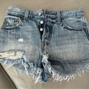 Levi's 501 Light Blue Frayed Jean Shorts